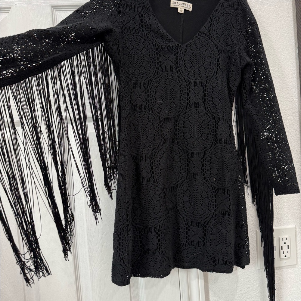 Black Crochet Fringe Tunic Dress
